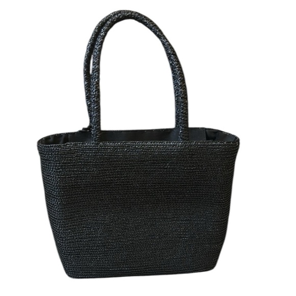 Straw Woven Black Beach Summer Large Tote with Flip Flops design + small bag - Picture 2 of 15